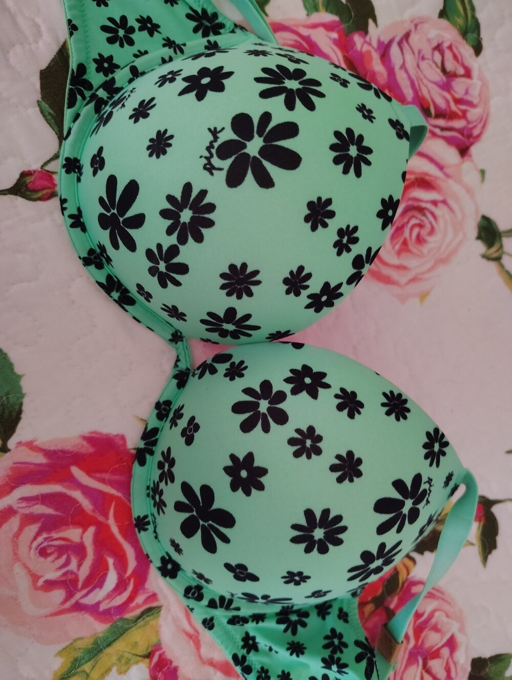 Pink Push Up Mint Floral Print Padded Bra
